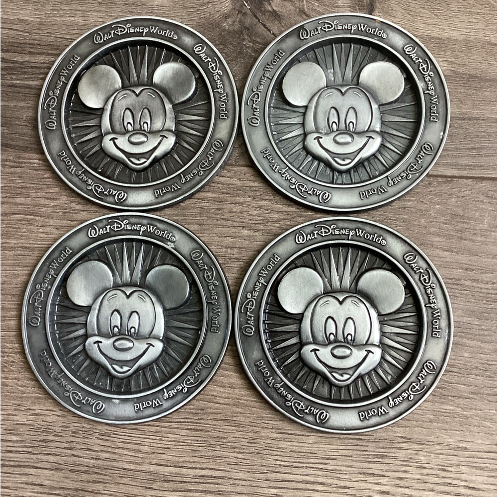 Disney Vintage Walt Disney World Pewter Coasters Set of 4 Mickey Mouse
